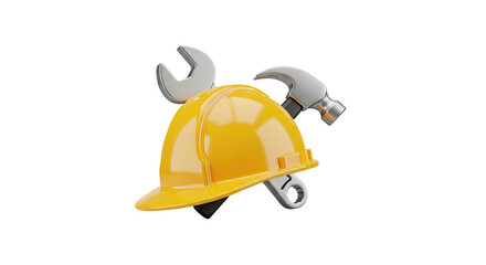Yellow hard hat wrench hammer construction repair tools icon
