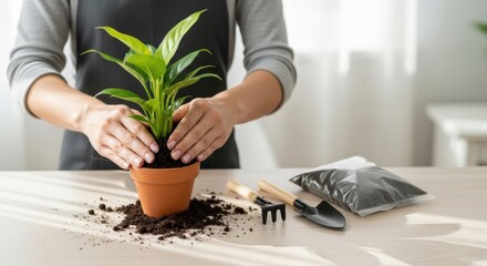 Home gardening essentials: potting a plant for indoor greenery and relaxation