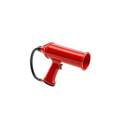 Glossy, red tool, resembling a heat gun, isolated on black background
