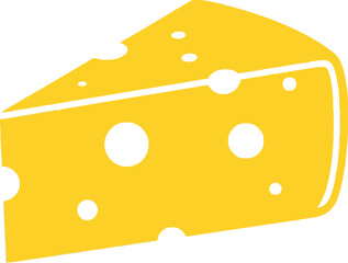 Bright yellow wedge of swiss cheese with iconic holes simple graphic design