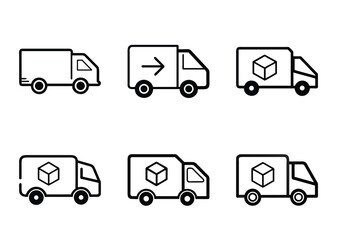 Six Black and White Delivery Truck Icon Variations for Logistics Solutions