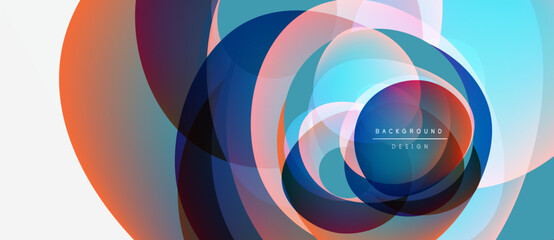 Obraz premium Abstract design features overlapping colorful circles. Gradient hues create dynamic visual effect. Modern background suitable for various projects.