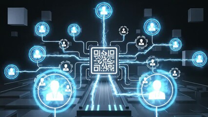 Digital QR code network connecting people through futuristic technology and data communication system. - Powered by Adobe