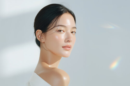 素肌の美しい女性の美容ポートレート　Beautiful Woman with Clear Skin Looking at the Camera