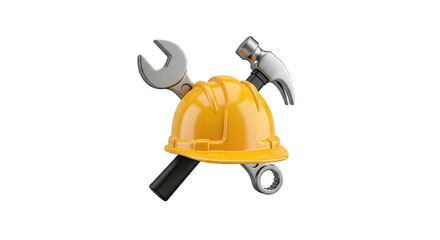Construction tools hard hat wrench hammer work equipment safety gear