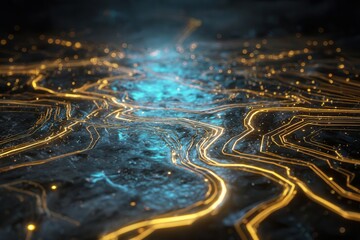 Abstract Circuit Board Glowing Lines, Digital Data Flow