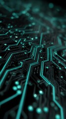 Abstract Circuit Board with Glowing Teal Lines