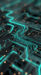 Abstract Circuit Board with Glowing Teal Lines