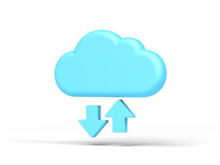 Blue cloud symbol. Icon. Arrows. Cloud computing. 3d illustration.