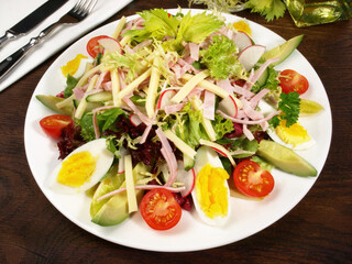 Fresh Chef Salad with Eggs, Ham, Chesse and Avocado