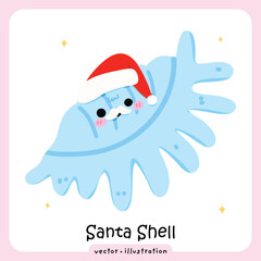 Cute Santa Seashell, Christmas Beach Holiday Illustration, Festive Ocean Character Coastal Holiday