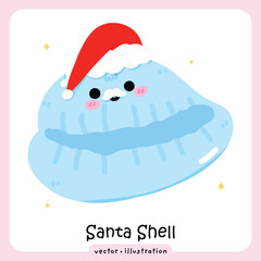 Cute Santa Seashell, Christmas Beach Holiday Illustration, Festive Ocean Character Coastal Holiday