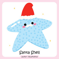 Cute Santa Seashell, Christmas Beach Holiday Illustration, Festive Ocean Character Coastal Holiday