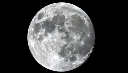 Full Moon Displaying Cratered Surface Details on Black Background