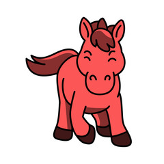 Funny red cartoon horse front view, symbol of the 2026 Year of the Red Horse, vector illustration isolated on white.