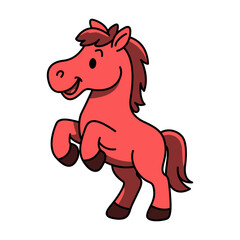Smiling red cartoon horse rearing up joyfully, vector mascot for 2026 Year of the Red Horse celebrations.