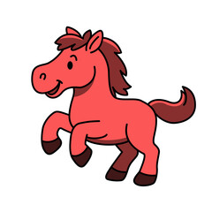 Joyful red cartoon horse jumping in motion, symbolizing energy and luck for the 2026 Year of the Red Horse. Vector art.