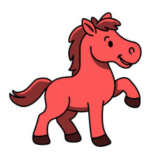 Cute red cartoon horse walking happily, symbol of the upcoming year of the Red Horse 2026, vector illustration on white background.