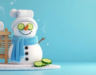 Schneemann im Wellness-Spa &ndash; humorvolle Weihnachts-Illustration mit Sauna und Bademantel