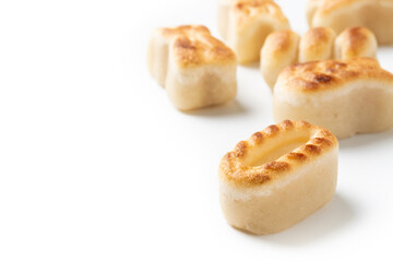 Traditional Spanish marzipan isolated on white background. Copy space