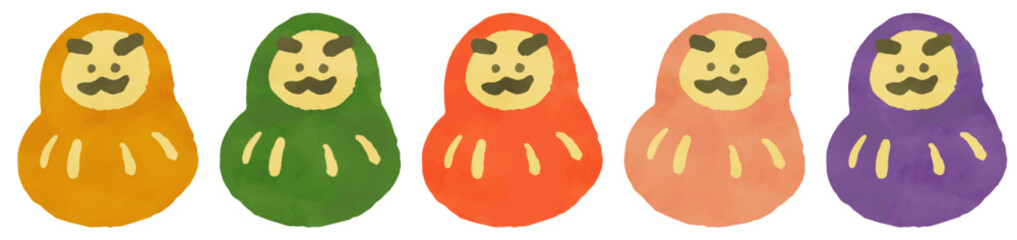 ダルマの水彩風手描きイラストセット