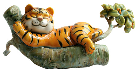 Naklejka premium PNG Ceramic tiger lounging art