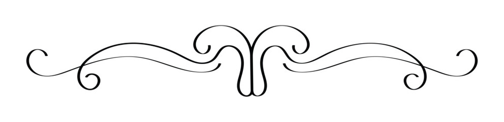 Elegant Vintage Black Swirl Divider Vector - Ornate Scroll Line Ornament for Wedding Invitations and Classic Design