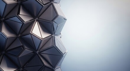 Futuristic Geometric Structure with Reflective Surfaces and Copy Space