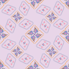 Laithai vintage ornament batik, Line thai traditional Thai style pattern vector, Thai applied fabric pattern , suitable for international design. Thai pattern minimal.