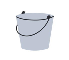 Metal bucket with handle. Empty gray steel pail for gardening, cleaning, household. Iron conatainer, utility tool for liquid storage. Flat vector illustration isolated on white background. © Good Studio