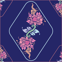 Laithai vintage ornament batik, Line thai traditional Thai style pattern vector, Thai applied fabric pattern , suitable for international design. Thai pattern minimal.