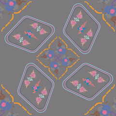 Laithai vintage ornament batik, Line thai traditional Thai style pattern vector, Thai applied fabric pattern , suitable for international design.