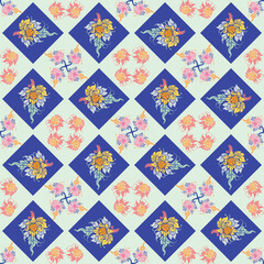 Laithai vintage ornament batik, Line thai traditional Thai style pattern vector, Thai applied fabric pattern , suitable for international design.