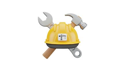 Yellow hard hat wrench hammer construction safety tools illustration