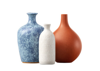 Three ceramic vases in varying sizes and colors