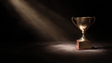 elite. A shining gold trophy on a velvet podium with dramatic spotlight. event key visuals, club posters, designed for fitness apps and gym onboarding, drives event promotion.