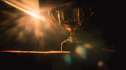 elite. A shining gold trophy on a velvet podium with dramatic spotlight. event key visuals, club posters, designed for fitness apps and gym onboarding, drives event promotion.