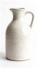 Neutral-toned handmade ceramic pitcher with a handle, perfect for minimalist kitchen decor or pottery product showcase.
