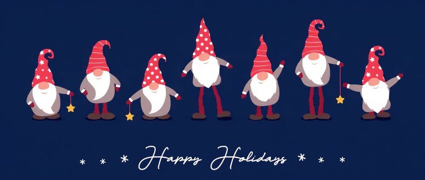 cute funny dancing and singing christmas dwarf illustrated animation