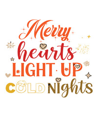 Merry Hearts Light Up Cold Nights Cozy Christmas Winter T-Shirt