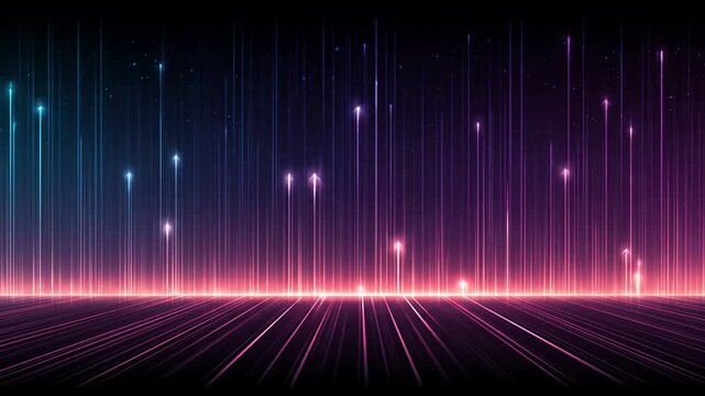 Abstract illustration of light arrows rising on a grid in blue, red, and purple