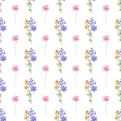 Seamless pattern, floral minimalist background with watercolor flowers. Repeat fabric wallpaper print texture. Perfectly for backdrop, wrapped paper.