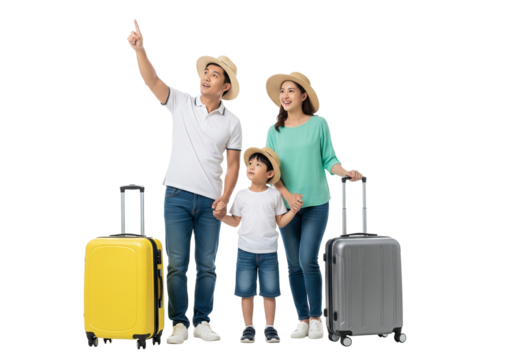 Asian Family with Suitcases Ready for Summer Travel