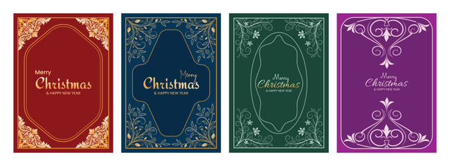 Stylish Christmas and New Year greeting card collection poster invitation banner flyer and label design set
