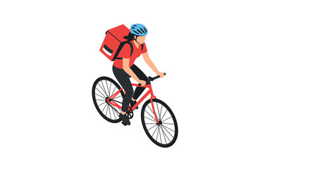 Obraz premium Isometric delivery cyclist: urban commute with red backpack and helmet