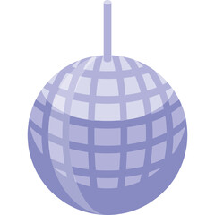 A Single Disco Ball Hanging Down From a Rod in a Light Purple Tone Against a Transparent Background Creating a Festive and Party Atmosphere