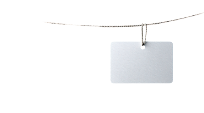 Blank rectangular tag on a light beige cord