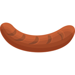 A single brown sausage link with grilled marks isolated on a transparent background ideal for food illustration and design
