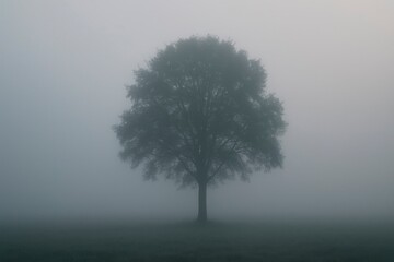 Lonely Tree in Morning Fog