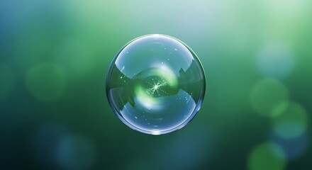 Whimsical Bubble: A translucent sphere shimmers against a blurred green backdrop, its interior swirling with an ethereal vortex.